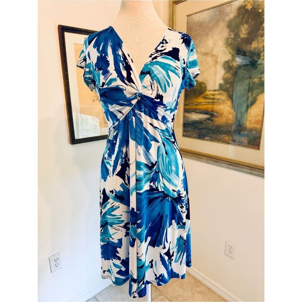 Purple Rain Dress Abstract Floral Twist-Front Size XS
